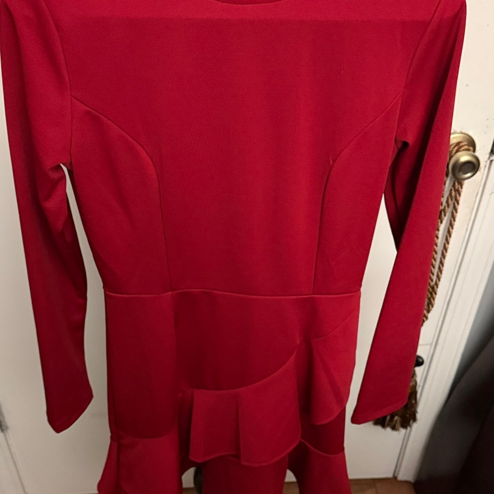 Red Long-Sleeve Peplum Dress